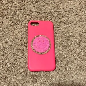 Hot Pink Smiley Face Stoney Clover Lane Patch on Hot Pink Phone Case
